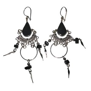 Peruvian Alpaca silver and black onyx Chandelier dangle earrings